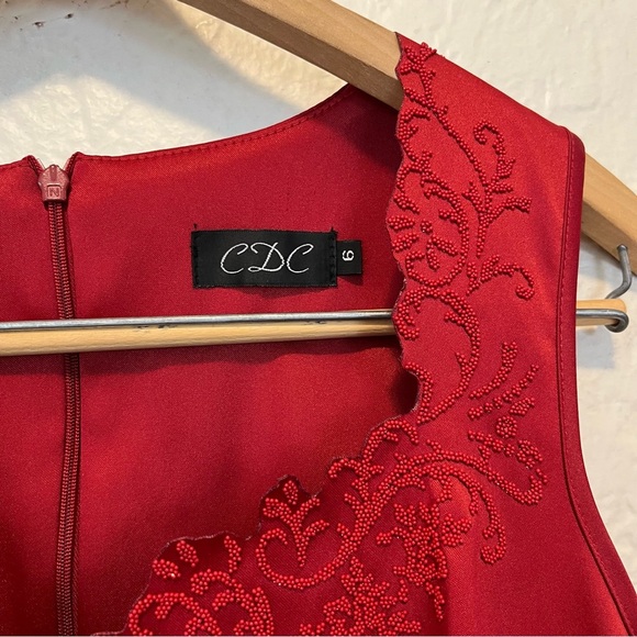 Vintage 90s Y2K Dress Sheath Red Satin Beaded Goth Gothic Retro CDC 6 - Picture 14 of 16